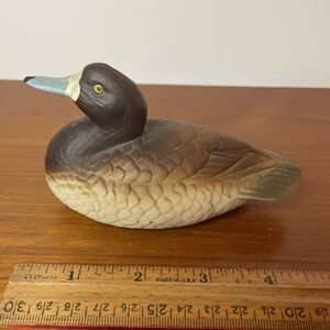 Vintage Porcelain Duck Decoy Figurine Bluebill Decor, Hand Painted Small 5 in